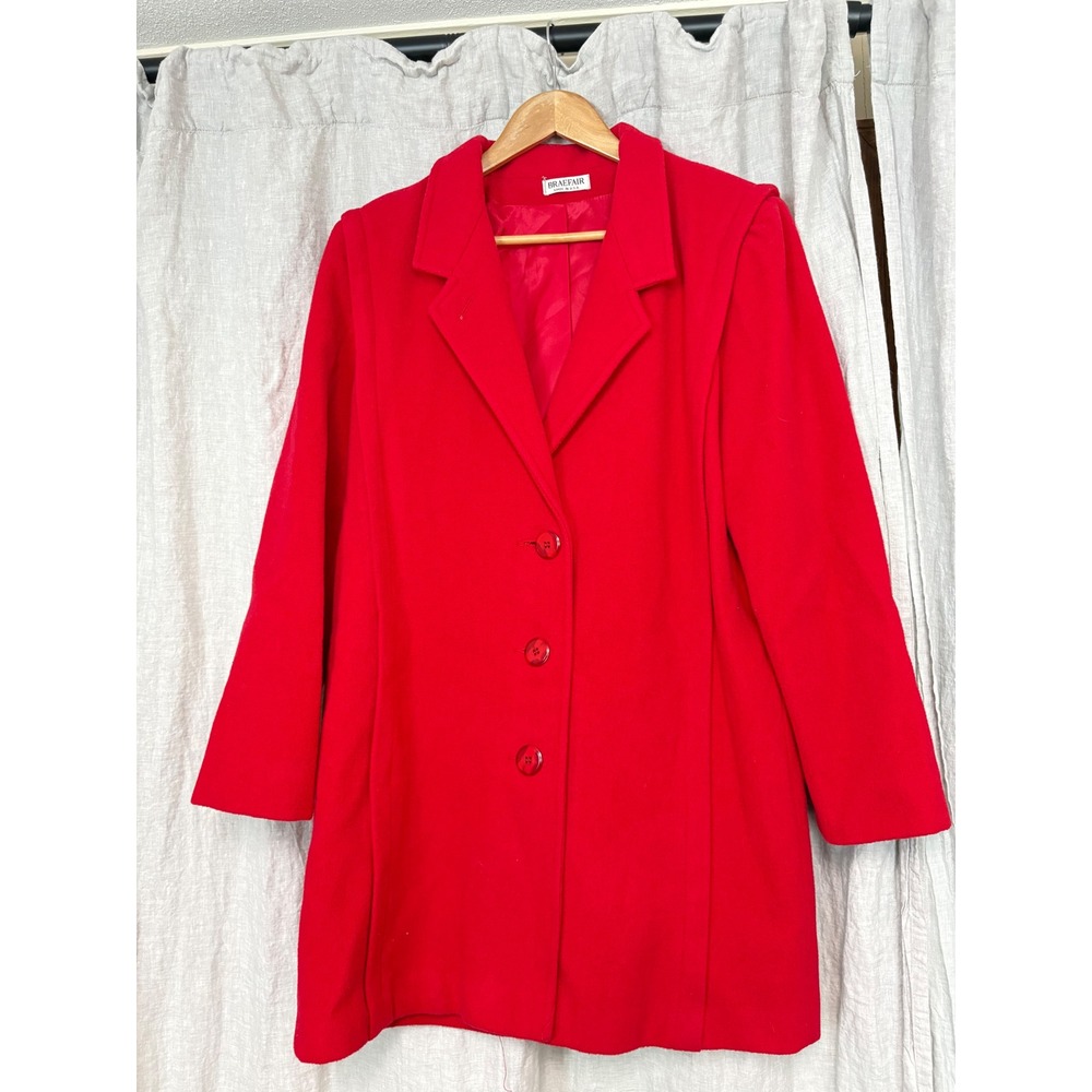 Vintage Braefair Red Wool Coat Women's ILGWU USA Union Made Classic‎ 80s 90s Med